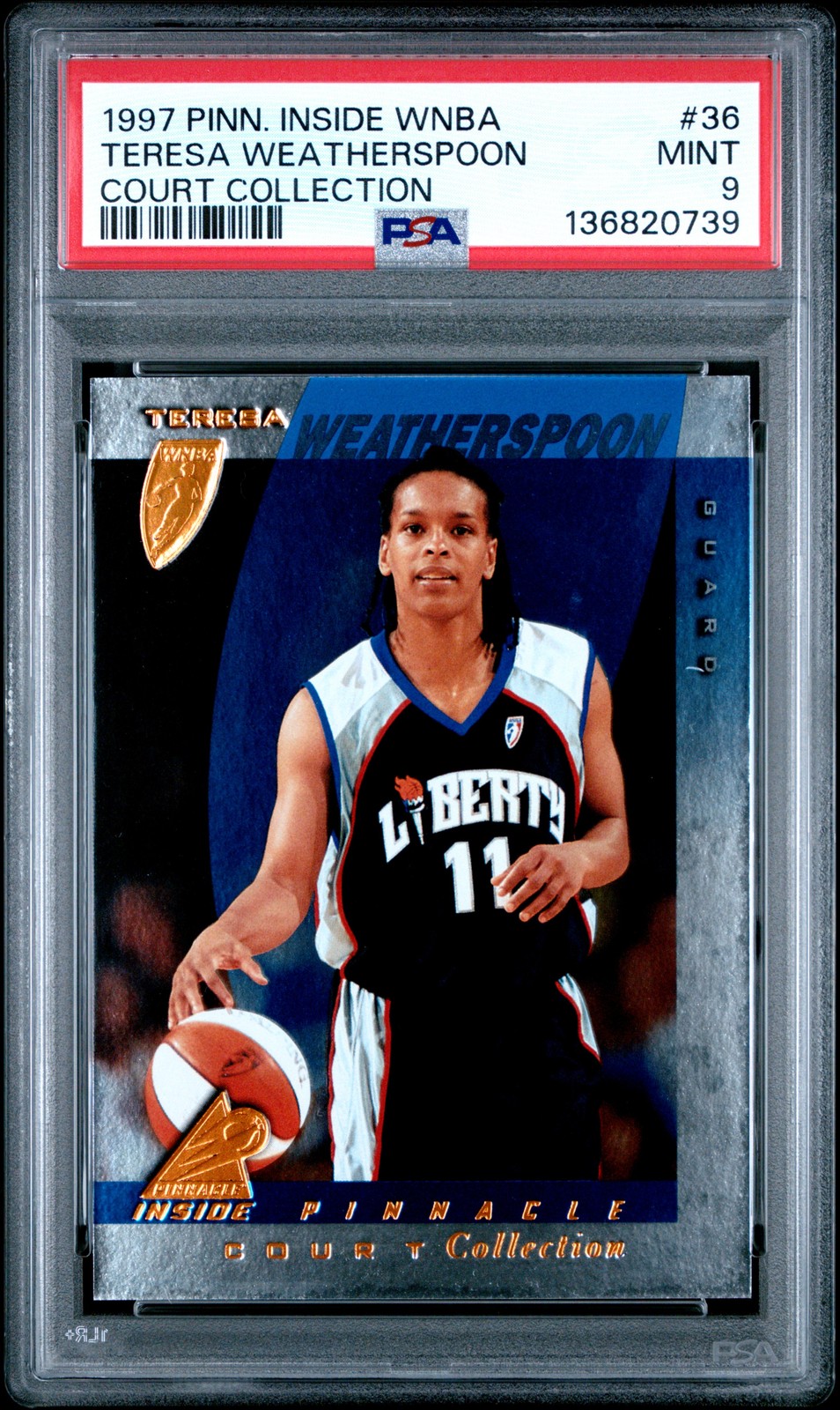 1997 PINNACLE INSIDE WNBA COURT COLL #36 TERESA WEATHERSPOON PSA 9