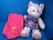 BuildABear Pastel Swirl Kitty w/Hot Pink Backpack Carrier Plush Stuffed Animal