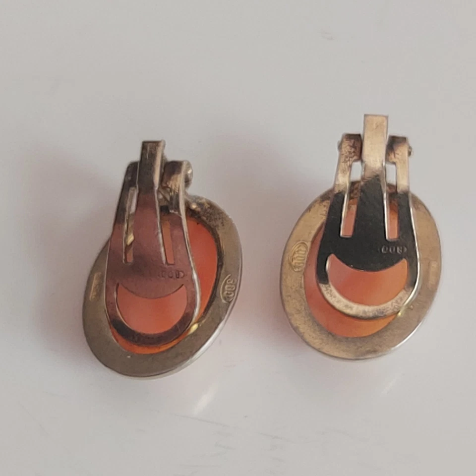 CORALLO ROSA ORECCHINI A CLIP ARGENTO 800 PLACCATO ORO VINTAGE - Immagine 3 di 4