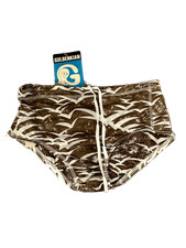 Vtg Gulbenkian Mens Swim Briefs Swimsuit NWT NOS Brown White Abstract Print
