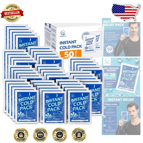 Instant Ice Packs for Pain Relief - 50 Disposable Cold Compresses (6” x 4.5”)