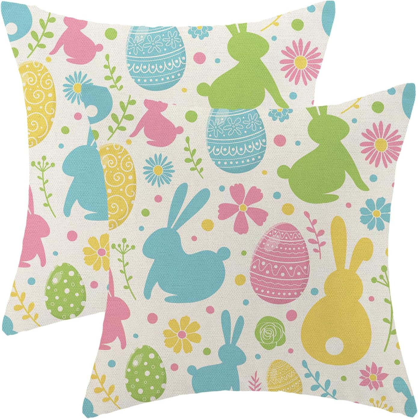 Easter Bunny Egg Farmhouse 18×18 Pillow Covers Set of 2 Colorful Throw Pillows