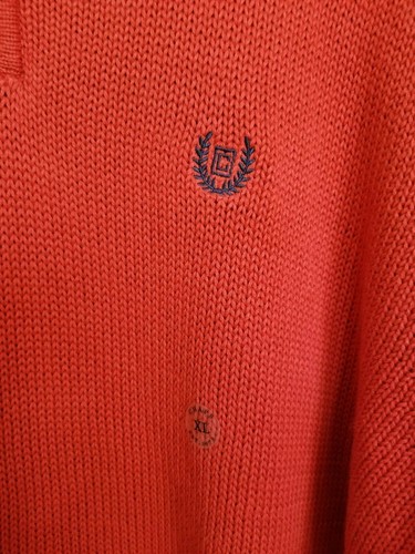 Chaps Sweater Red Pullover 1/4 Zip Navy Logo Long Sleeve Cotton Size XL NEW - Picture 3 of 7