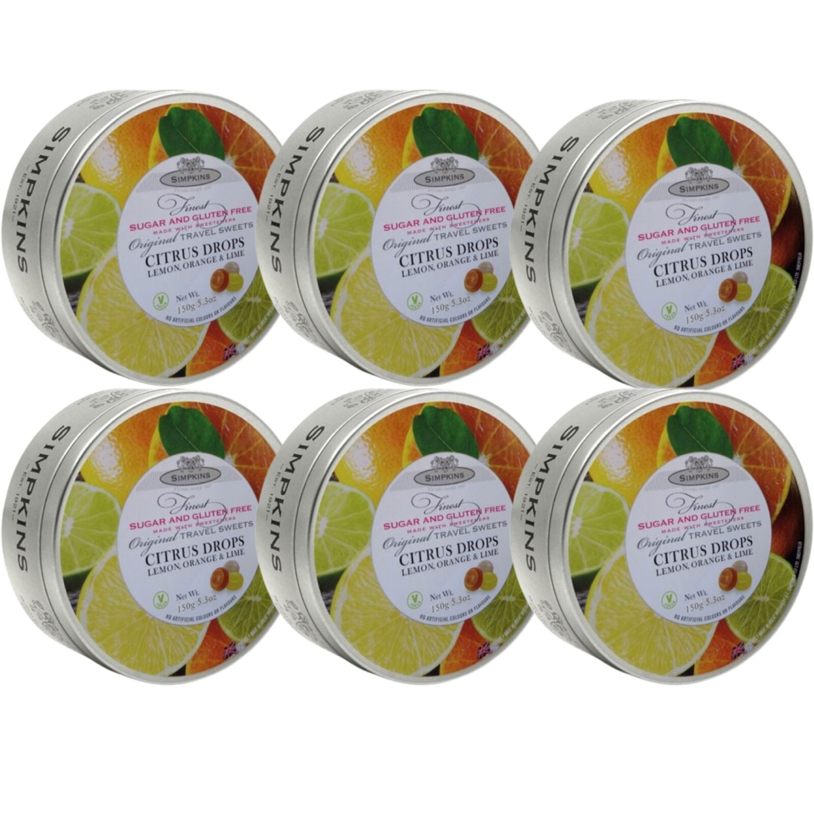 Simpkins Sugar & Gluten Free Citrus Drops Travel Sweets 150g PACK OF 6