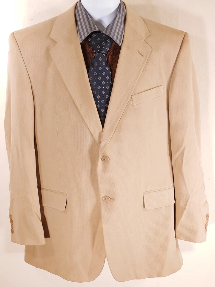 Adolfo Silk Sport Coat Mens 42R Tan Blazer Jacket Pocket 2 Bttn Lined Textured - Image 2 of 4