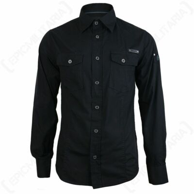 Brandit Slim Fit Shirt - Black - Smart Casual Top Summer Cotton Long Sleeves