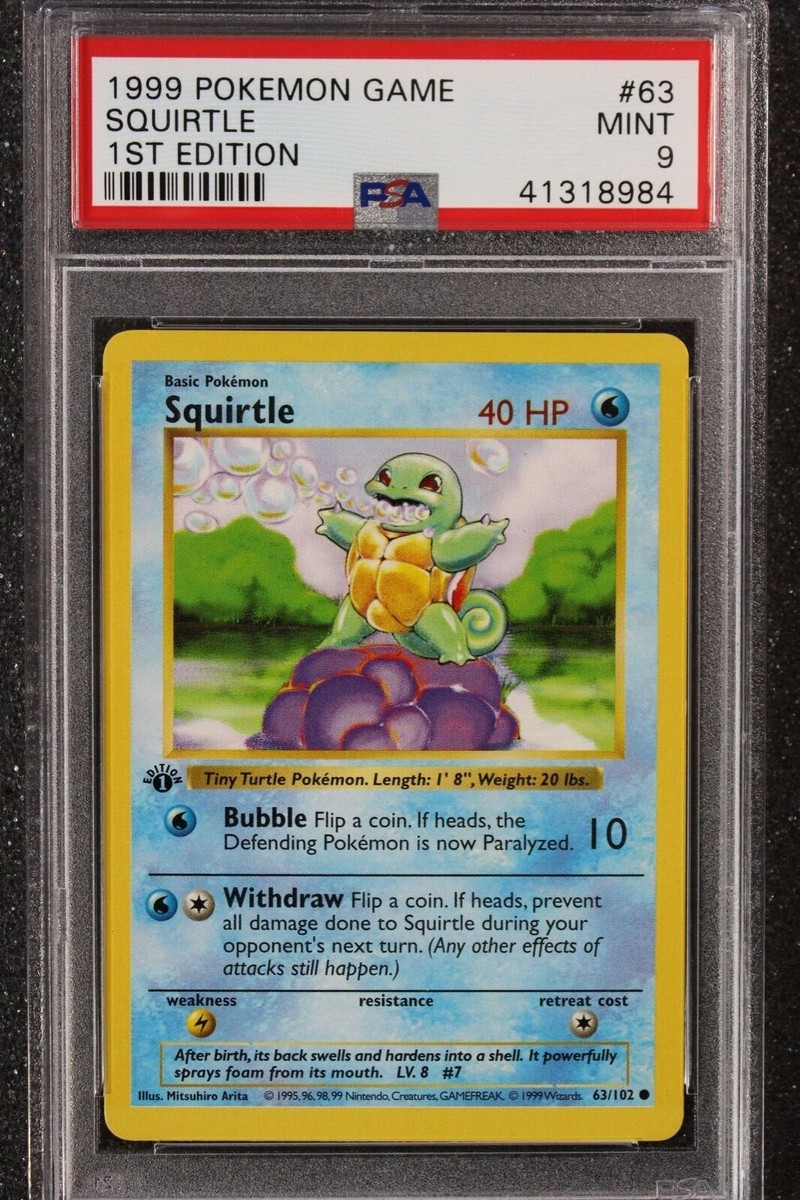 英語版初期　Squirtle 1st Edition shadowless 1999 Pokemon Squirtle #63 Grey Stamp Shadowless 1st Edition
