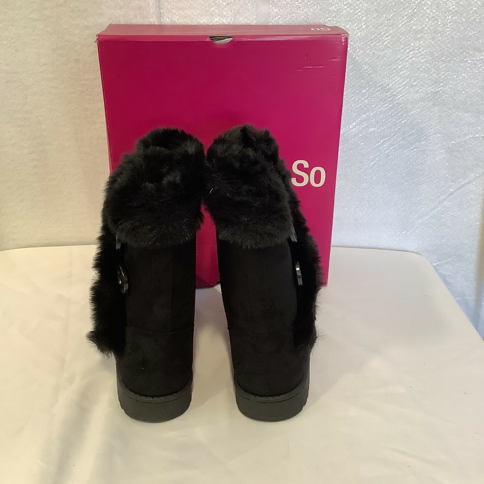 Kohls So Women's Abigail Black Suede Round Toe Mid Calf Winter Boots