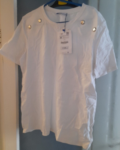 zara womans white t shirt bnwt medium rrp £17.99 - Picture 1 of 6
