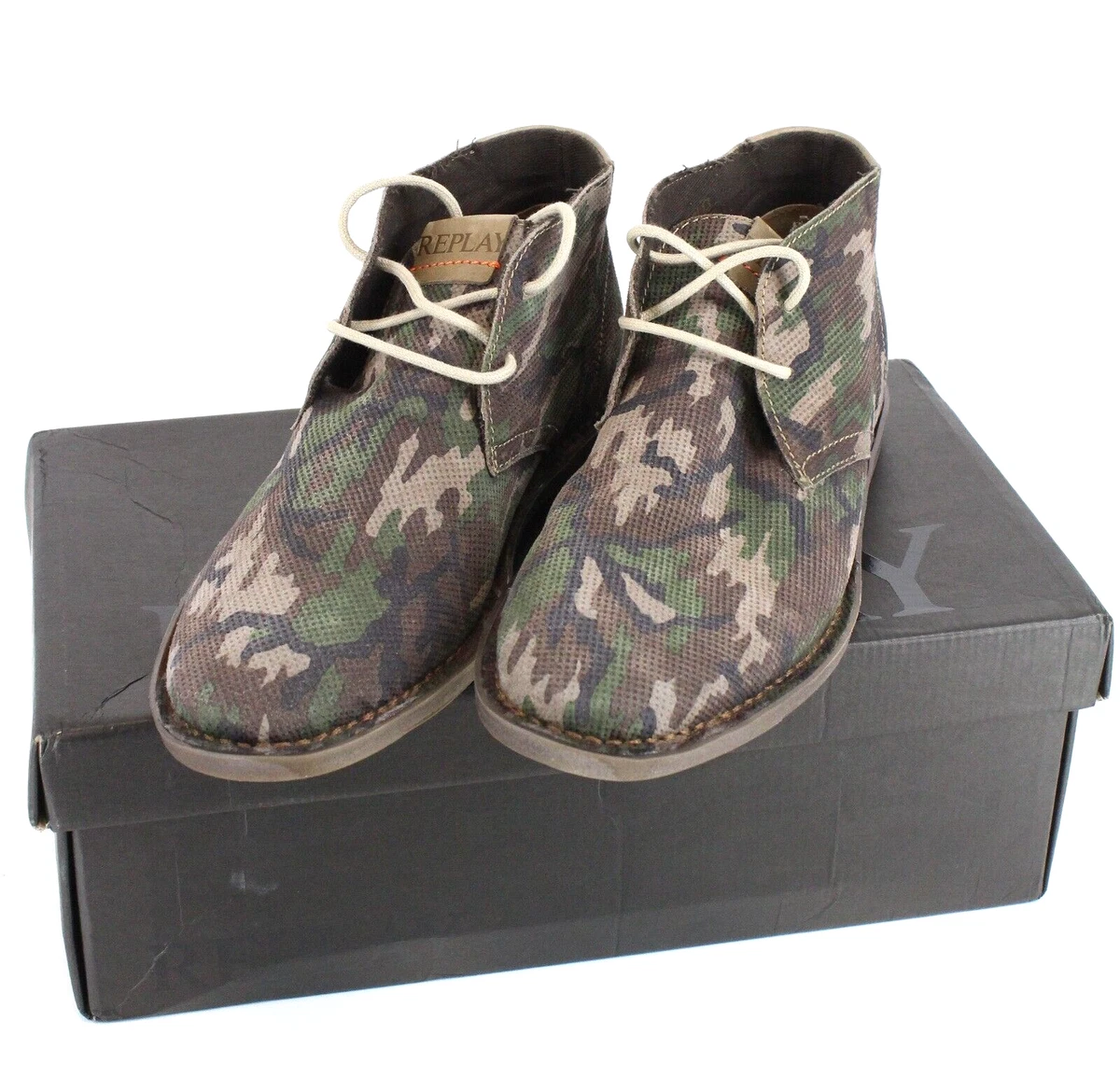 REPLAY Orient Box EU40 Men Shoes Green Military Patterned Laced