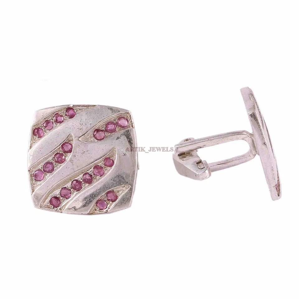 Heated Ruby Gemstone With 925 Sterling Silver Cufflink #2544 - Image 2 of 3