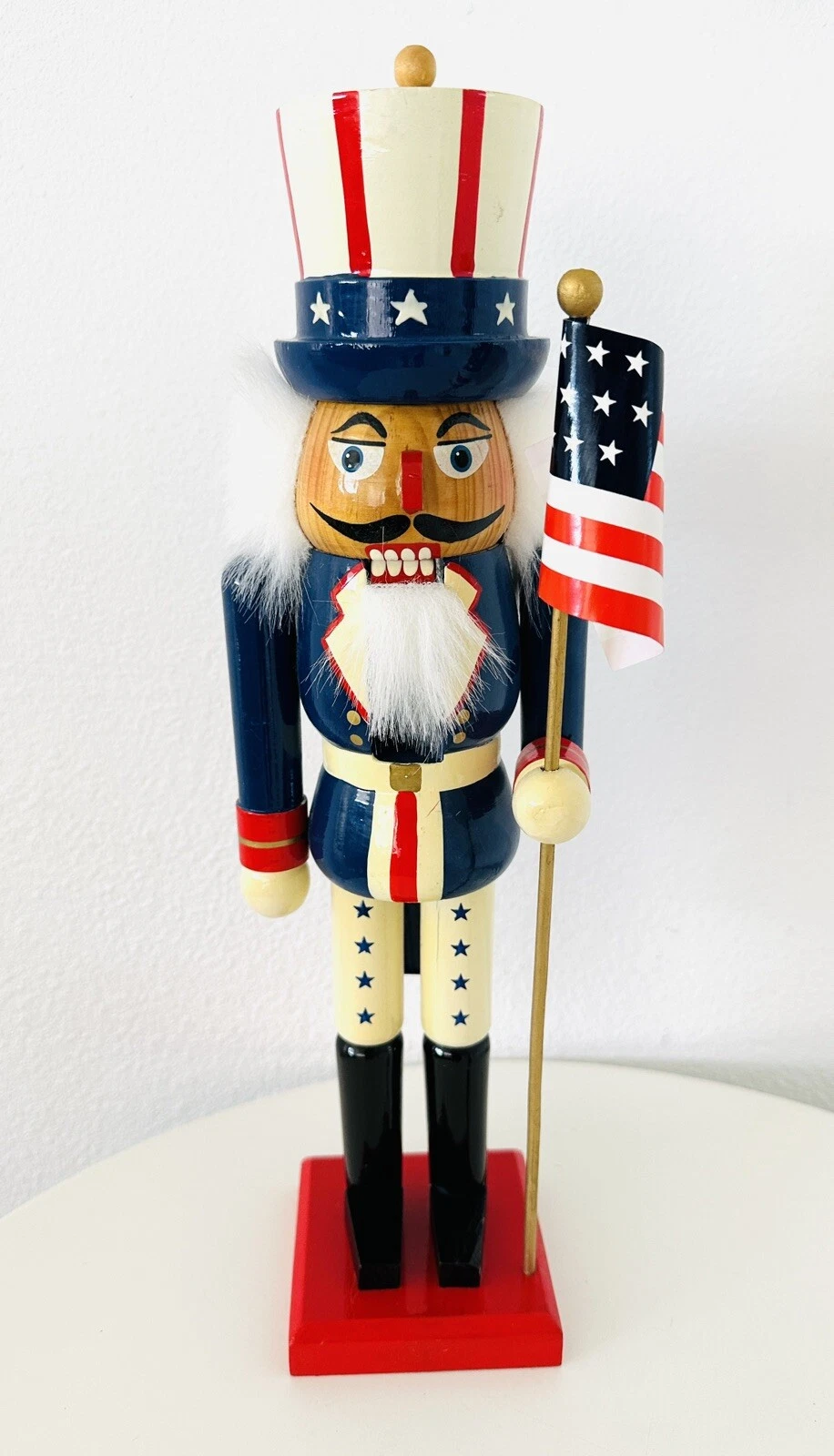 Patriotic Nutcracker Uncle Sam Holding American Flag 14.5”