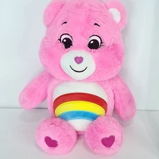 Care Bears Cheer Bear Pink Plush Stuffed Animal Toy Rainbow 13" Basic Fun
