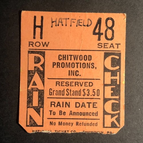 Chitwood 1953 Auto Racing Rain Check Ticket Stub Jim Bryan @ Reading ...