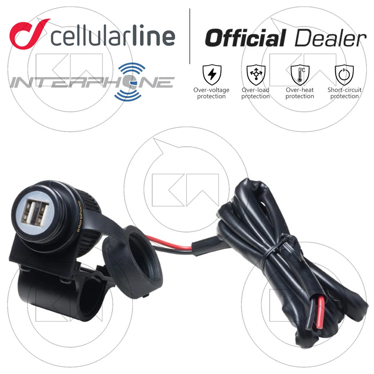 DOPPIA PRESA USB DA MANUBRIO MOTO INTERPHONE CELLULARLINE IMPERMEABILE 12V  8884161121468