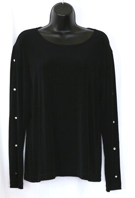 CHICO'S TRAVELERS Rnd Nck Top Sparkle Buttons 40 In Chest 25 In Lng Sz 2 (L) EXC