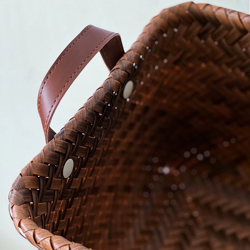 1X PU Handle Storage Basket Imitation Rattan Woven Laundry Washing Basket Home - Image 3 of 4