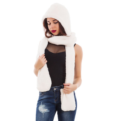 Woman Hat Hood Eco Fur Built-in Gloves Scarf New XXWJ-806 | eBay