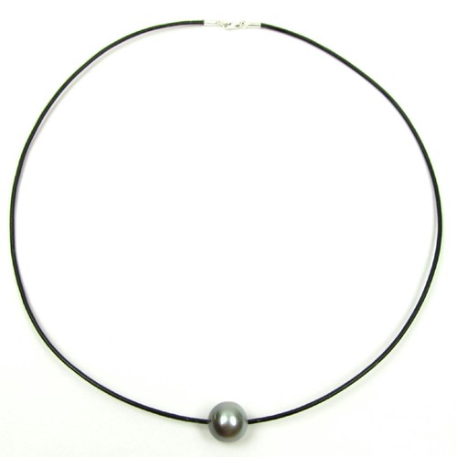 11-12mm Round Tahitian Silver / Gray Pearl 1.5mm Leather Cord Necklace - Picture 7 of 8