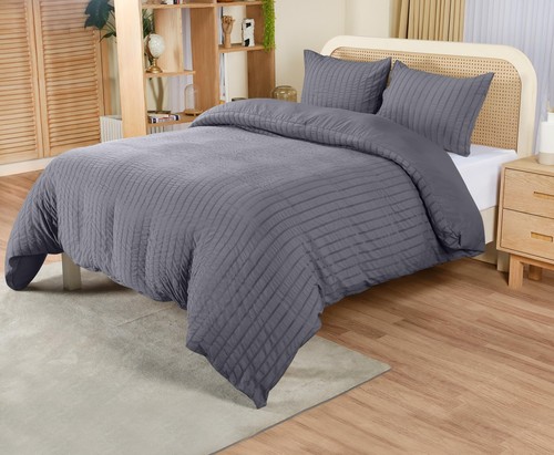 Seersucker Bettwäsche 200x200 Set - Mikrofaser Polyester Bettbezug 200x200 cm... - Bild 5 von 8