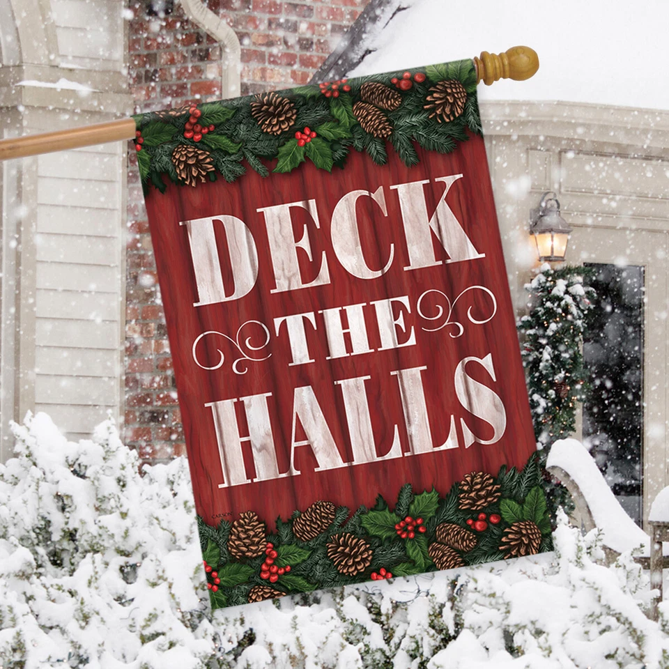 Guirnalda de Navidad Casa Bandera Piñas Bayas Doble Cara 28" x 40" Foto 3 de 3