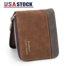 Men RFID Blocking Leather Bifold Wallet Credit Card ID Holder Zip Around Purse