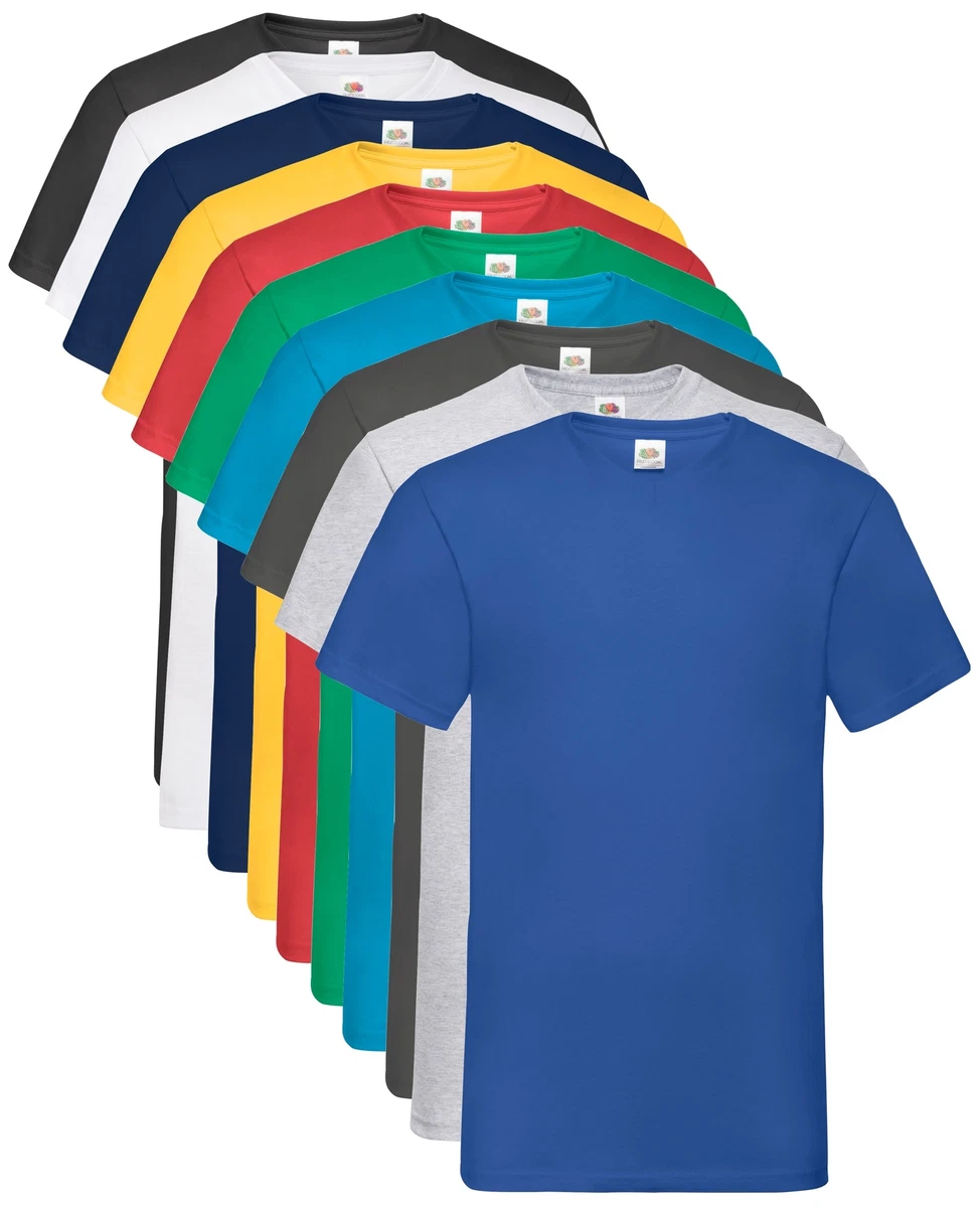 Fruit The Loom Plain Cotton Vee V-Neck Valueweight T-Shirt to 4XL &amp; 5XL eBay