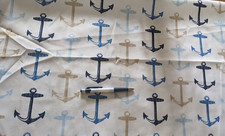 Bryant Anchor allover Outdoor indoor polyester nautical navy tan Fabric 1.5yd