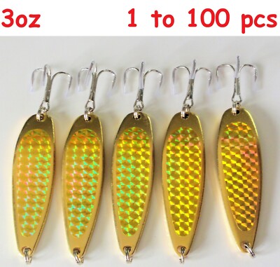 1 to 100 pcs 3oz Casting Crocodile Spoons Gold Holographic Saltwater Fish Lure