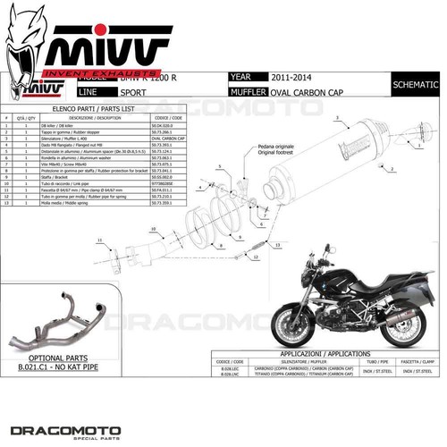échappement BMW R 1200 R 2011 2012 MIVV Oval Titane CC - Photo 2/2