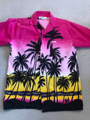Vintage Windswept Shirt Men's Medium 100% Cotton Bahama Pocket Sunset Hawaiian