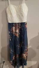 Lily Rose Sz M White Lace Bodice Floral High-Low Dress Flirty Flow