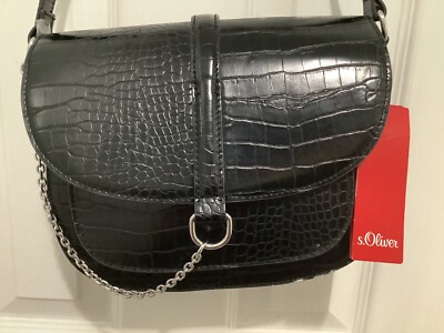 s.Oliver Women s Crossbody City Bag,Purse, w Clasp, Idony Series,Crocodile Black