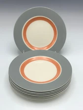 Homer Laughlin Cavalier Troy Bread Dessert Plates Set of 8 Grey Rim Coral 6 1/4"