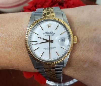 36mm 1987 Rolex Datejust Two Tone Jubilee 18/SS White Dial Fluted