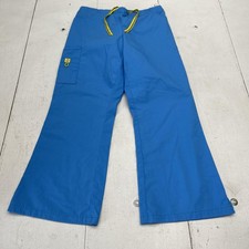 wink Scrub Pants Womens M Blue Cargo Elastic Waist Drawstring Wide Leg