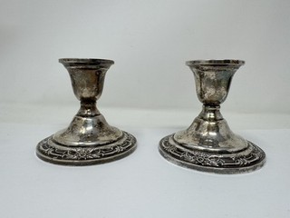 Pair Wild Rose N243 International Sterling Silver weighted Candlestick Holders