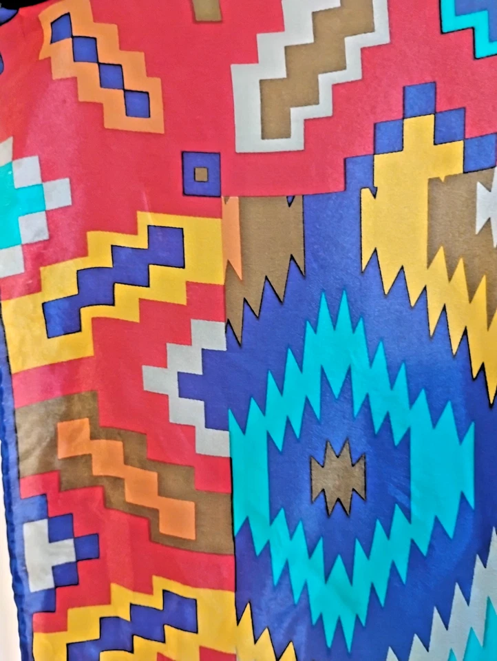 Kenzo Bold Western Geometric Festival Ethnic Flowy Satiny Silk Scarf 26" x 25" - Image 4 of 4