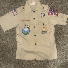 Boy Scouts of America Youth Sz 12 Tan Uniform Shirt W/ Patches Jamboree Weeblos