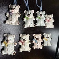 Vintage Ceramic Teddy Bear Ornaments 8 Pieces 2.5  X2  Each, One Is Damaged Decor