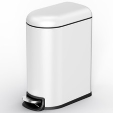 White 5L/1.3 Gallon Small Bathroom Trash Can With Lid Slim Stainless Steel