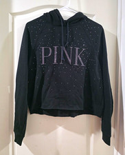 PINK Victoria s Secret PINK Black Pullover Hoodie Logo Accent Women s M