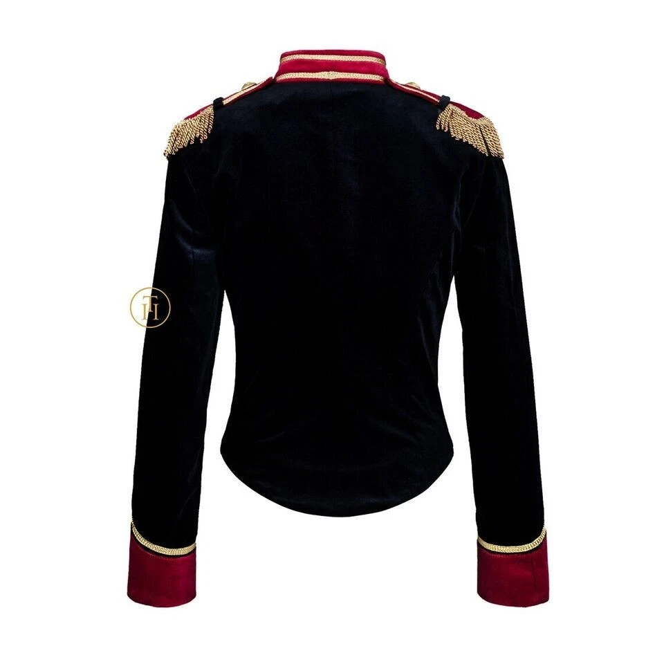 Women’s Black and Burgundy Red Velvet Military Parade Officer Hussar Jacket - Image 2 of 2