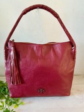 TORY BURCH TAYLOR HOBO BAG IMPERIAL GARNET PEBBLED LEATHER