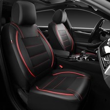 Universal FIT Piping Leather Two Front Seat Covers, Waterproof Faux Black Red
