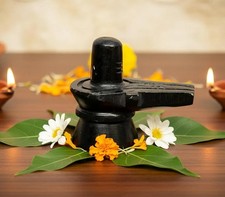 Piedra Negra Shiva Lingam Shiv Ling Mármol Ídolo Murti Estatua Moorti - 3 pulgadas