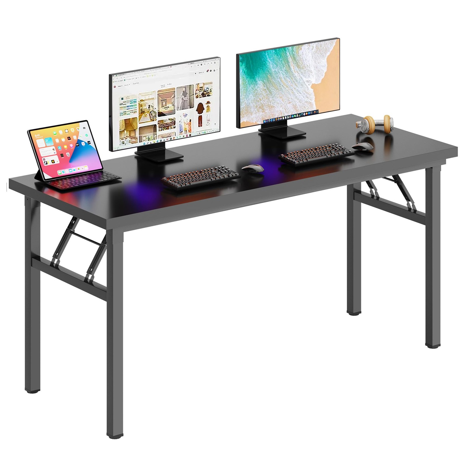 62-Inch Large Folding Computer Desk No Assembly Needed Portable Workstation-image