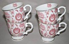Grace Teaware  Pink / Red Christmas Holiday Footed Coffee Mugs Set of Four New