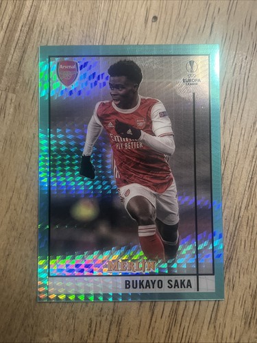 Bukayo Saka 2020-21 Topps Merlin #69 Aqua Prizm Refractor Arsenal FC
