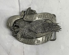 HARLEY DAVIDSON 1981 LIVE TO RIDE RIDE TO LIVE Belt Buckle Pewter Vintage READ